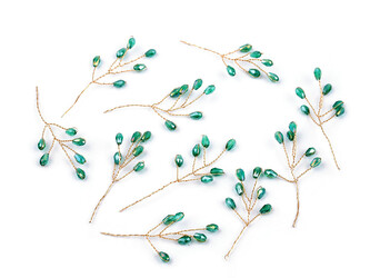 Větvička drátěná s broušenými korálky hand made - 10 ks - 6 green turmaline zlatá