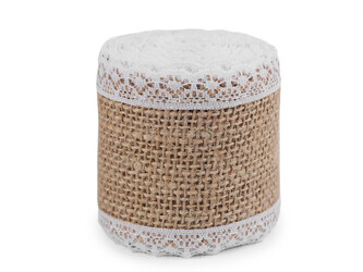 Jutová stuha s krajkou šíře 50 mm, 60 mm - 20 ks - 8 (60 mm) režná přírodní