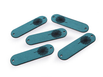 Nášivka / štítek z eko kůže - pampeliška - 5 ks - 9 tyrkys