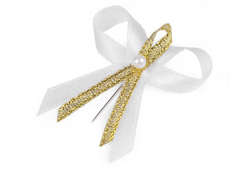 Svatební mašličky / voničky šíře 35 mm saténové - 100 ks - 12 bílá zlatá