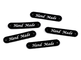 Nášivka / štítek z eko kůže Hand Made 10x48 mm - 50 ks - 8 černá mat