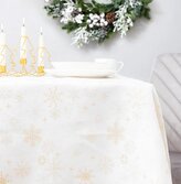 Vánoční ubrus na stůl | GOLD SNOW | ve zlatých sněhových vločkách bílá | 150x220 cm | 978788