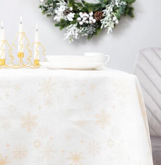 Vánoční ubrus na stůl | GOLD SNOW | ve sněhových vločkách bílý | 150x300 cm | 978771