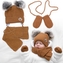 Dětská sada, zimní čepice s šálou + rukavičky 3D, Teddy Bear - hnědá; 56-68 (0-6 m)