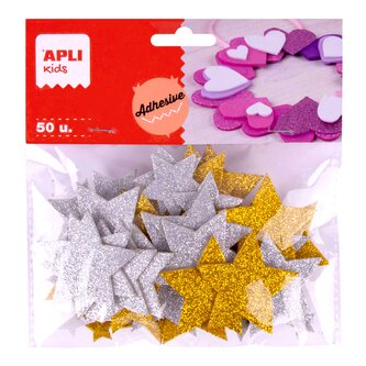 APLI pěnovka tvarová - hvězdy, samolepicí, stříbrná, zlatá