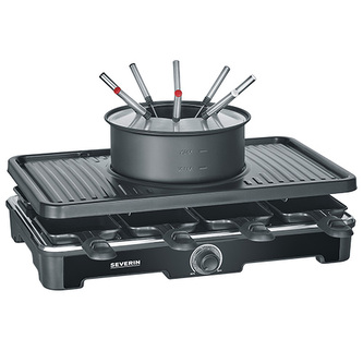 Raclette gril s fondue Severin, RG 2347, 2v1, pro 8 osob, grilovací deska a nádoba s keramickým povrchem, nastavitelný termostat, 1400 W