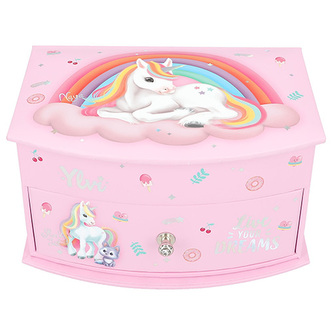 Šperkovnice Ylvi, Růžová, jednorožec na obláčku, se zrcátkem Šperkovnice Ylvi, Růžová, jednorožec na obláčku, se zrcátkem