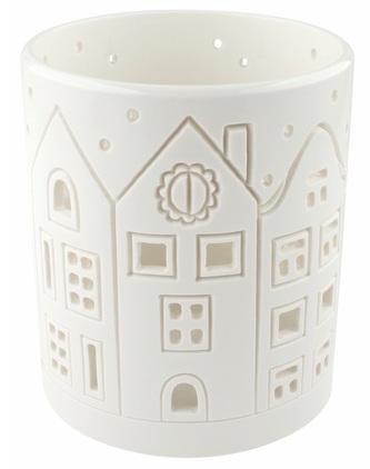 Svícen porcelán domeček bílý 11x11x13,5 cm