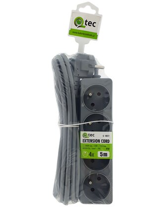 Prodlužovací přívod šedý 4 zásuvky, 5m, Q-403F QTEC