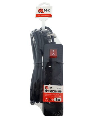 Prodlužovací přívod černý 3 zásuvky s vypínačem, 2m, Q-351F QTEC