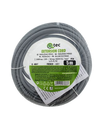 Prodlužovací přívod šedý 1 zásuvka, 5m, Q-408F QTEC