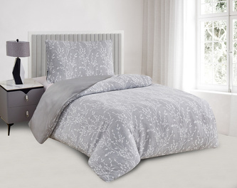 Souprava 1+1 ložního bavlněného povlečení, Žakárové větvičky, šedé 140 x 200 cm + 70 x 90 cm