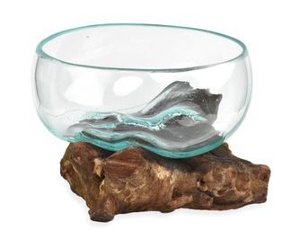 Skleněná mísa na dřevě 15 cm - var. I