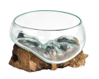 Skleněná mísa na dřevě 15 cm - var. K