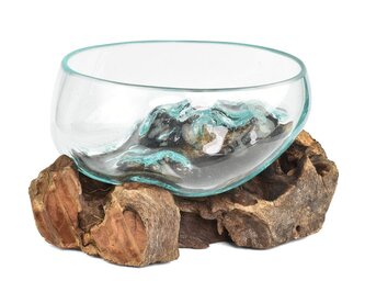 Skleněná mísa na dřevě 15 cm - var. B