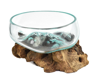 Skleněná mísa na dřevě 15 cm - var. C