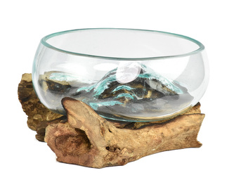 Skleněná mísa na dřevě 15 cm - var. F