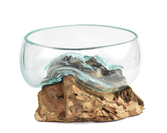 Skleněná mísa na dřevě 15 cm - var. A