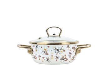 BELIS Smaltovaný rendlík se skl. poklicí PREMIUM krémový 16 cm/1,25l