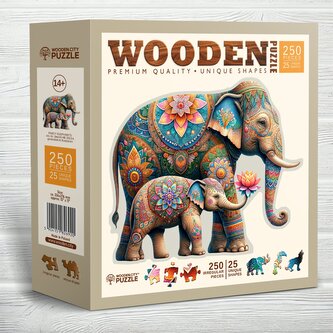 WOODEN CITY Dřevěné puzzle Módní sloni 250 dílků WOODEN CITY Dřevěné puzzle Módní sloni 250 dílků