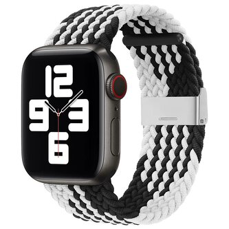 Strap Fabric opaska do Watch 9 / 8 / 7 / 6 / SE / 5 / 4 / 3 / 2 (41mm / 40mm / 38mm) pleciony materiałowy pasek bransoletka do zegarka czarno-biały