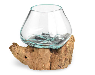 Skleněná nádoba na dřevě - malá - var. A