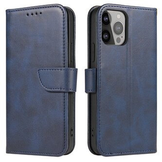 Magnet Case elegancki futerał etui pokrowiec z klapką i funkcją podstawki iPhone 13 Pro niebieski