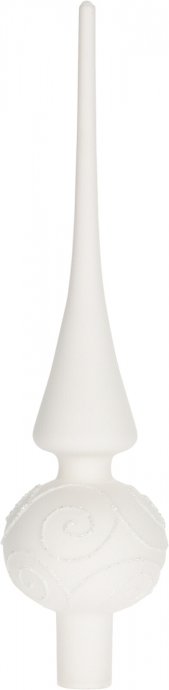 Skleněná špice na stromek 25x6 cm, bílá matná