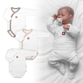 Rostoucí výhodná sada, 3x Body zap. bokem Nature - béžová/taupe/bílá; 50/56 (0-2m)