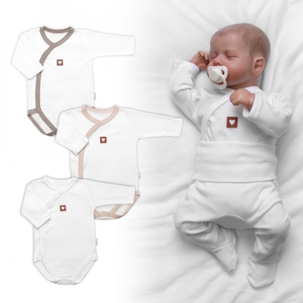 Rostoucí výhodná sada, 3x Body zap. bokem Nature - béžová/taupe/bílá; 50/56 (0-2m)