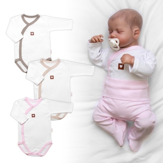 Rostoucí výhodná sada, 3x Body zap. bokem Nature - růžová/béžová/taupe; 50/56 (0-2m)