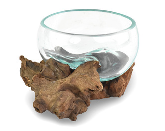 Skleněná mísa na dřevě malá 12 cm - var. S Skleněná mísa na dřevě malá 12 cm - var. S