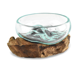 Skleněná mísa na dřevě malá 12 cm - var. L