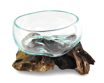 Skleněná mísa na dřevě malá 12 cm - var. M Skleněná mísa na dřevě malá 12 cm - var. M