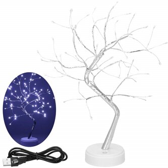 LED Bonsai stříbrná - 45cm, 90LED, 2 funkce, USB, 3xAA, IP20, studená bílá