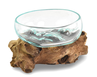 Skleněná mísa na dřevě malá 12 cm - var. Q Skleněná mísa na dřevě malá 12 cm - var. Q