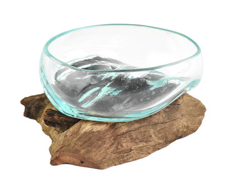 Skleněná mísa na dřevě malá 12 cm - var. D Skleněná mísa na dřevě malá 12 cm - var. D