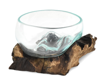 Skleněná mísa na dřevě malá 12 cm - var. B