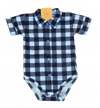Kojenecké body, košile kr. rukáv zapínání uprostřed Kárko, modrá/černá, vel. 86; 86 (12-18m)