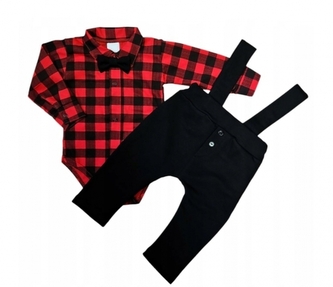 Elegantní sada 3D, láclové kalhoty, body + motýlek, Kárko, červená/černá, vel. 80; 80 (9-12m)