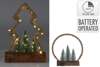 Jutový LED kruh na dřevěné podložce 30x30x8,5 cm