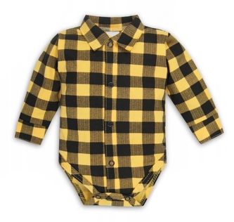 Kojenecké body, košile dl. rukáv zapínání uprostřed Kárko, žlutá/černá; 62 (2-3m)
