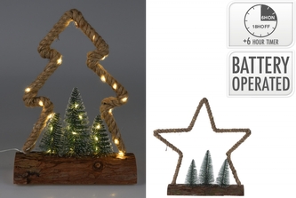 Jutová LED hvězda na dřevěné podložce 33x30x8,5 cm