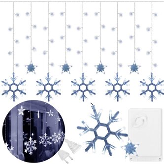 LED závěs Vločky a Hvězdy - 2,5x0,65m, 150LED, 8 funkcí, IP20, studená bílá