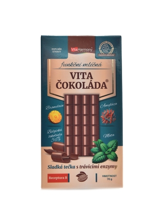VitaHarmony - VitaČokoláda funkční mléčná 70g receptura B - bromelain amyláza máta