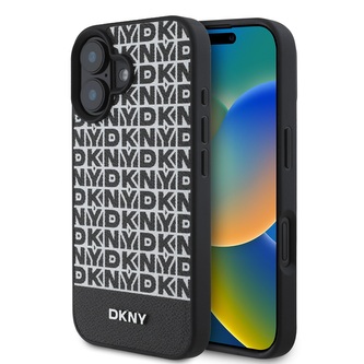 DKNY PU Leather Repeat Pattern Bottom Stripe MagSafe Zadní Kryt pro iPhone 16 Plus Black DKNY PU Leather Repeat Pattern Bottom Stripe MagSafe Zadní Kryt pro iPhone 16 Plus Black