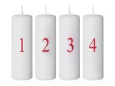 Válec advent 4ks 40x120 mm Čísla červený potisk, bílá svíčka