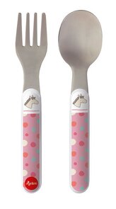 Melamin baby příbor-kov HOPPE DOT kůň (vidlička a lžíce)  (14 cm) sigikid