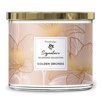 Svíčka ve skleněném válci Woodbridge, Zlaté orchideje, 410 g