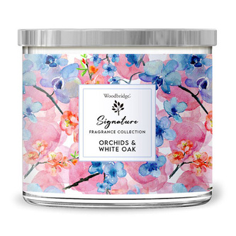 Svíčka ve skleněném válci Woodbridge, Orchidej a bílý dub, 410 g
